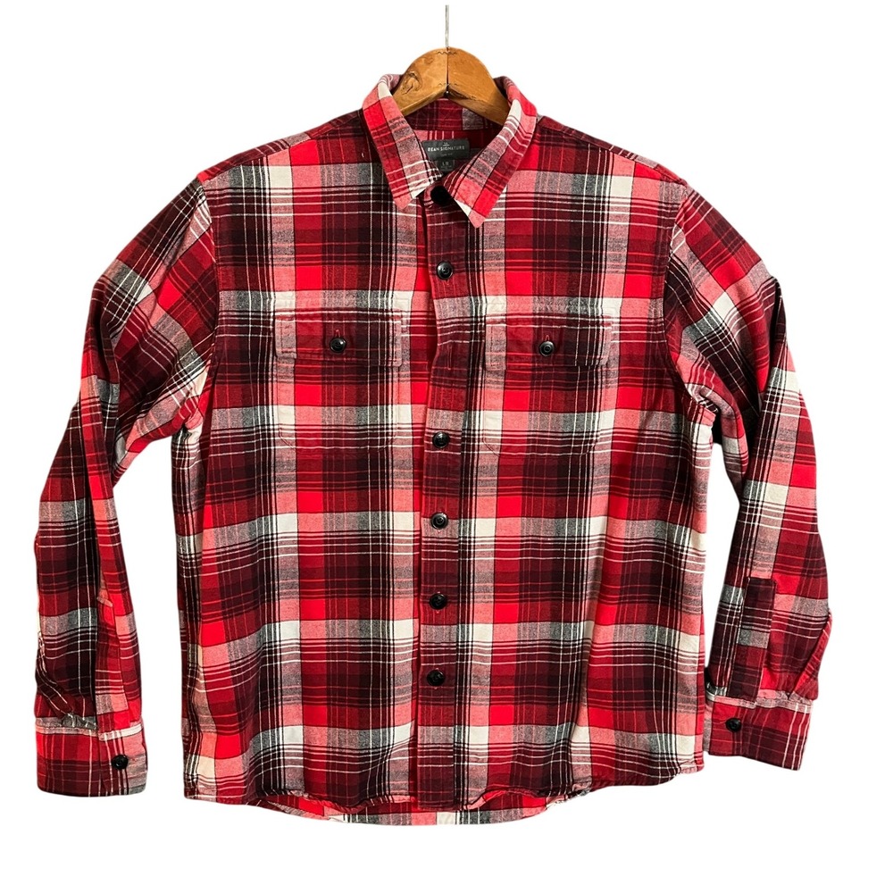 Bean Signature Red Plaid Slim Fit Button Up Shirt LR Cotton